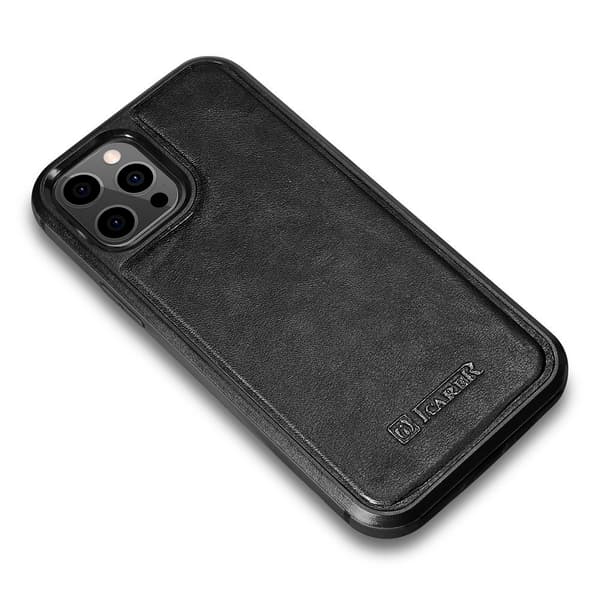 Cover betrukket med naturligt læder til iPhone 12 Pro Max Læderolievoks sort