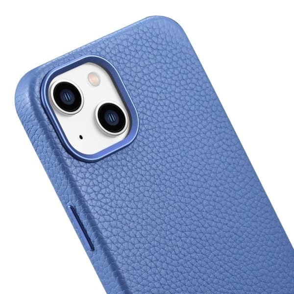 iPhone 14 Plus magneettinen nahkakotelo MagSafe Litchi Premium -nahkakotelolla sinisellä
