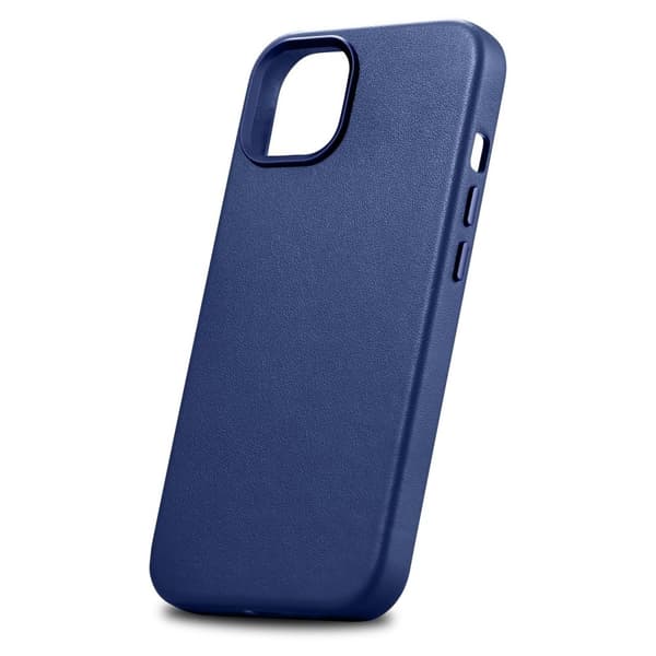 Naturligt læder etui til iPhone 14 MagSafe etui Lædercover blå