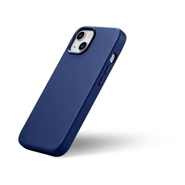 Naturligt læder etui til iPhone 14 MagSafe etui Lædercover blå