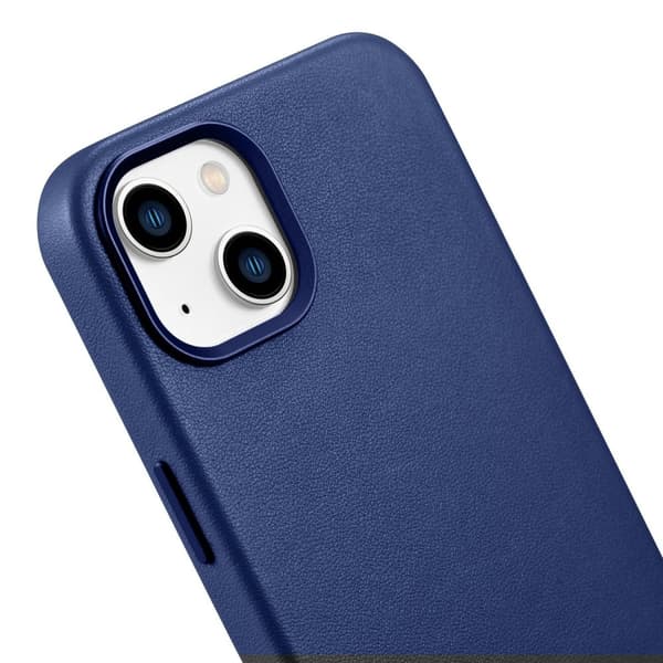 Naturligt læder etui til iPhone 14 MagSafe etui Lædercover blå