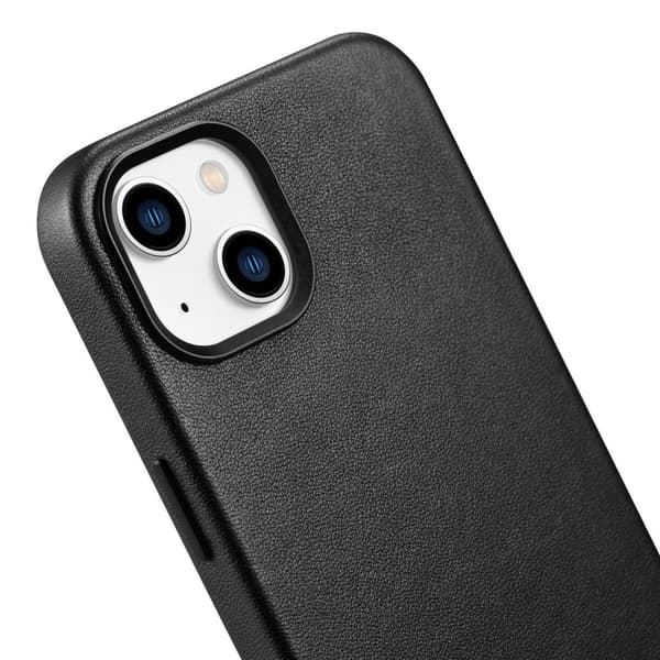 Naturligt læder etui til iPhone 14 MagSafe etui Lædercover sort