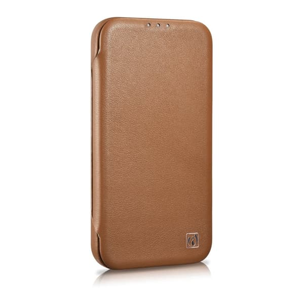 iPhone 14 Pro lærdeksel med klaff magnetisk MagSafe CE Premium Leather lysebrunt