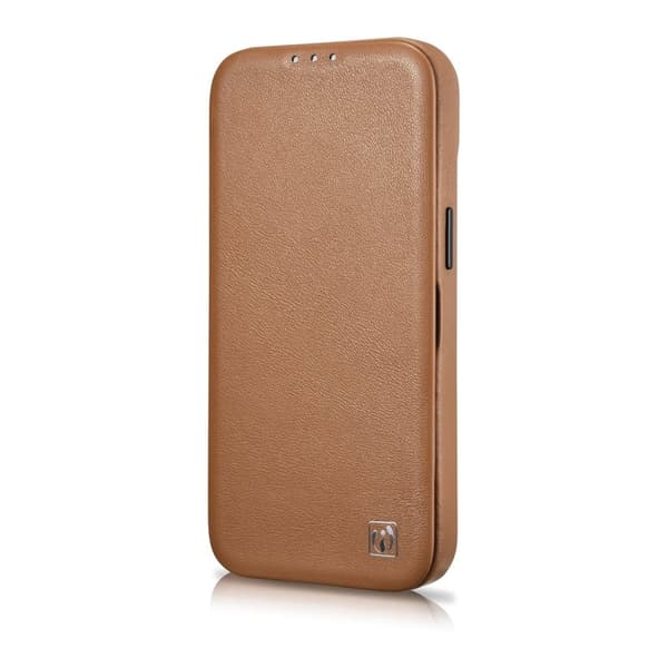 iPhone 14 Pro lærdeksel med klaff magnetisk MagSafe CE Premium Leather lysebrunt