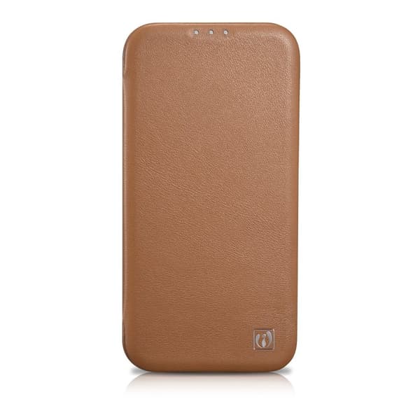 iPhone 14 Pro lærdeksel med klaff magnetisk MagSafe CE Premium Leather lysebrunt