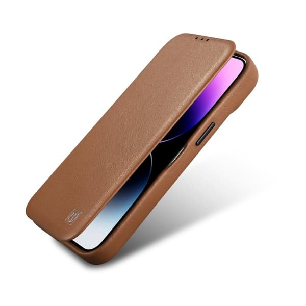 iPhone 14 Plus læderetui med klap magnetisk MagSafe CE Premium Læder lysebrun