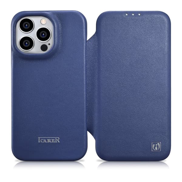 iPhone 14 Pro magnetisk flip-deksel MagSafe CE Premium Leather marineblå