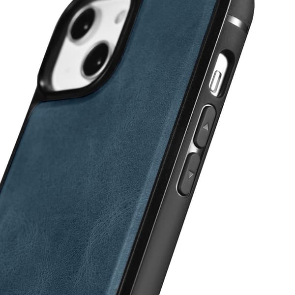 Etui dækket med naturligt læder til iPhone 14 Plus Læderolievoks marineblå