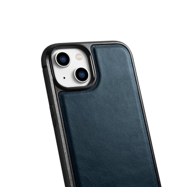 Etui dækket med naturligt læder til iPhone 14 Plus Læderolievoks marineblå