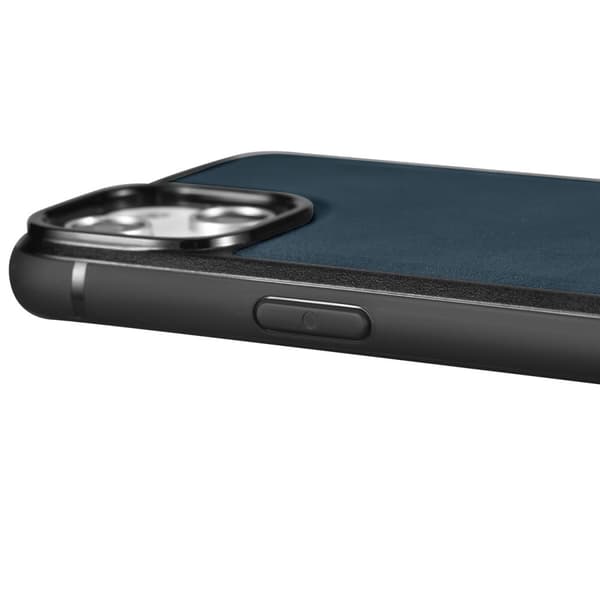 Etui dækket med naturligt læder til iPhone 14 Plus Læderolievoks marineblå