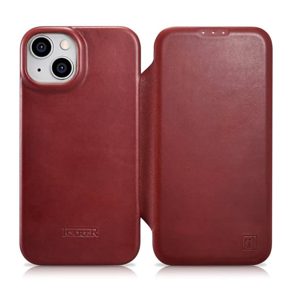 iPhone 14 Plus Magnetic Flip Case MagSafe CE Oil Wax Premium Læder Burgundy