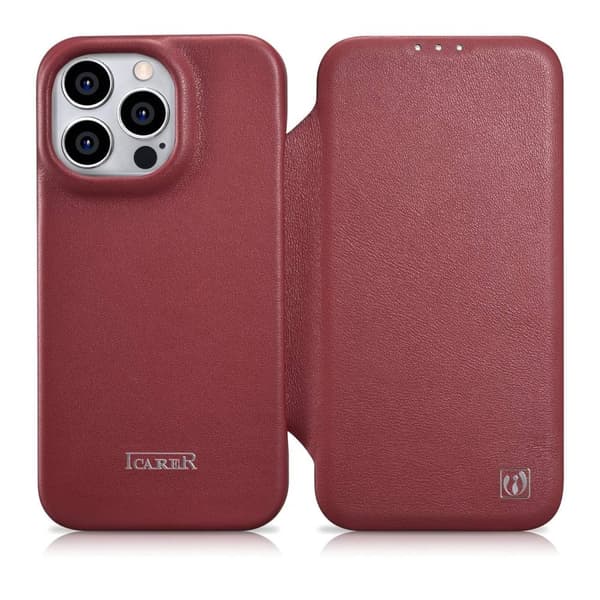 iPhone 14 Pro magnetisk flip cover MagSafe CE Premium Læder bordeaux