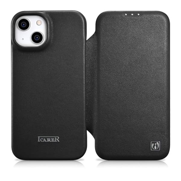 iPhone 14 Plus Magnetic Flip Case MagSafe CE Premium Læder Sort