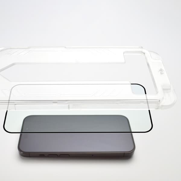 9H hærdet glas med monteringsramme til iPhone 15 Plus Premium Glass sort