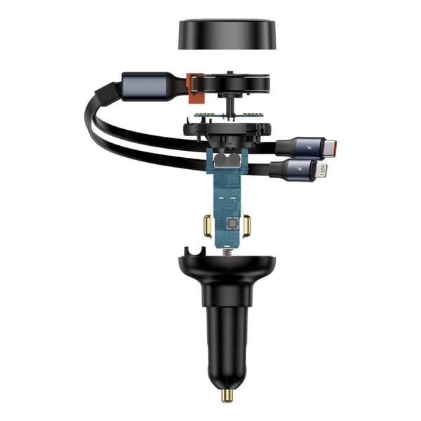 Billader med USB-A og uttrekkbar USB-C-kabel iPhone 60W sort