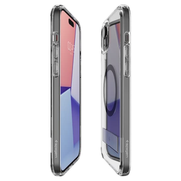 Ultra Hybrid S MagSafe -kotelo jalustalla iPhone 15 Plus -puhelimelle, musta