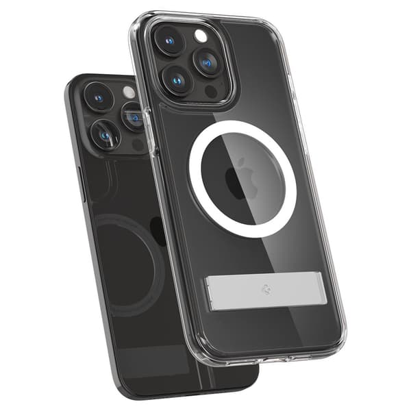 Ultra Hybrid S MagSafe kotelo jalustalla iPhone 15 Prolle, läpinäkyvä