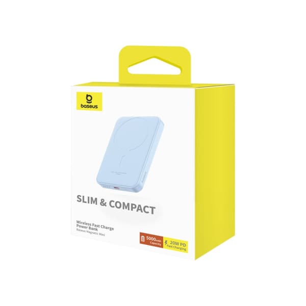 Mini powerbank 5000mAh 20W + USB-C kabel 20V / 3A blå