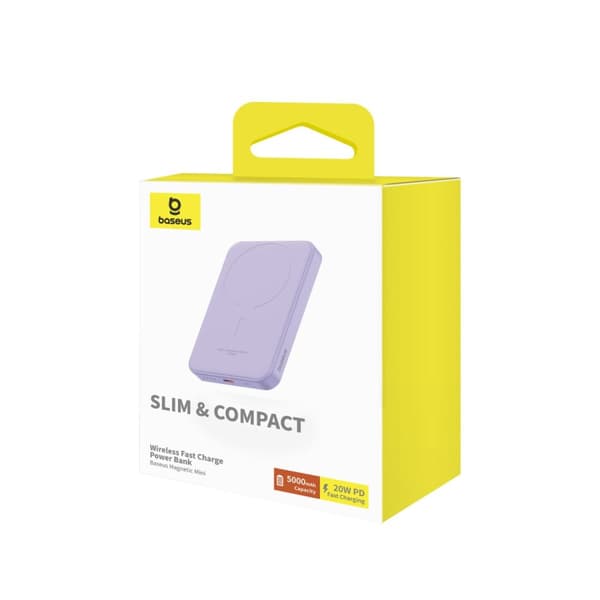 Mini powerbank 5000mAh 20W + USB-C kabel 20V / 3A lilla
