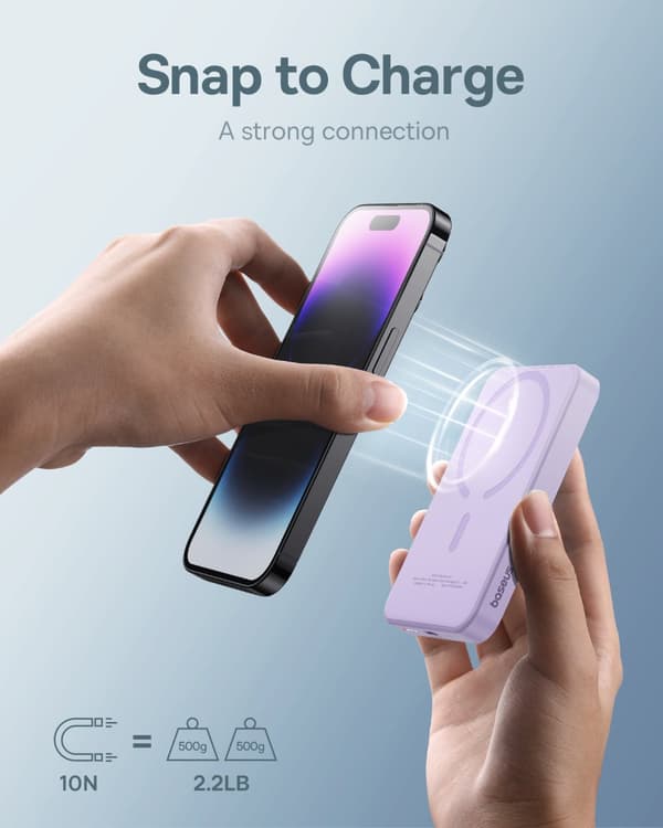 Mini powerbank 5000mAh 20W + USB-C kabel 20V / 3A lilla