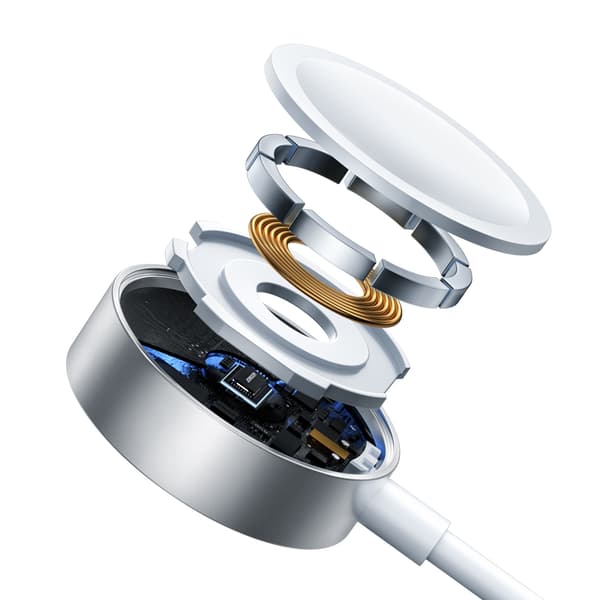 3-i-1-kabel USB-A-kabel med induktiv lader + 1x iPhone Lightning + 1x USB-C 1,2m hvit