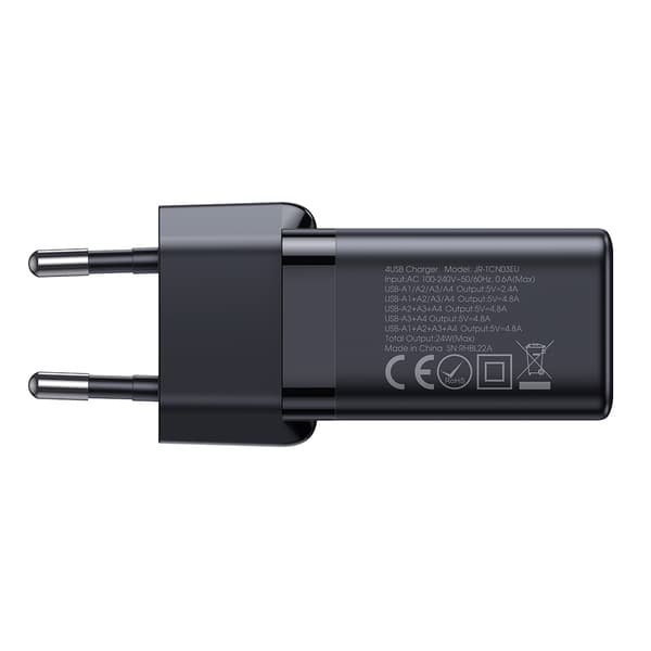 4x USB-A 24W 4,8A verkkolaturi, musta