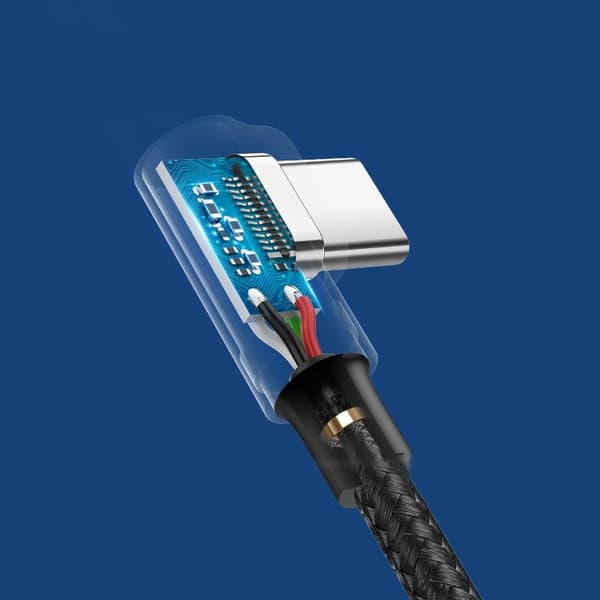 Vinklad USB-kabel - USB-C QC 3.0 3A 1m grå
