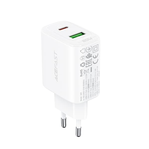 USB-C og USB 20W vegglader PPS PD QC 3.0 AFC FCP hvit