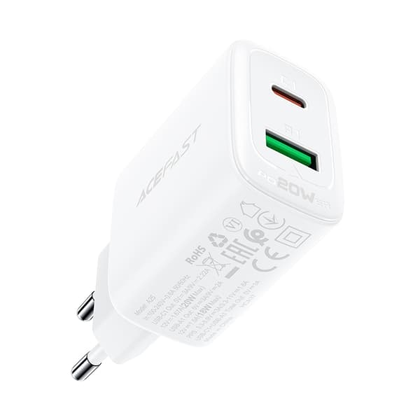 USB-C og USB 20W vegglader PPS PD QC 3.0 AFC FCP hvit