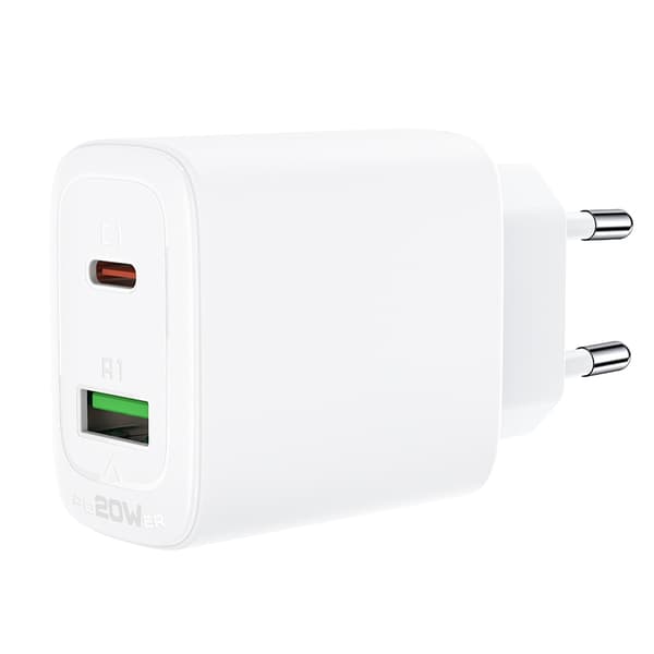 USB-C og USB 20W vegglader PPS PD QC 3.0 AFC FCP hvit