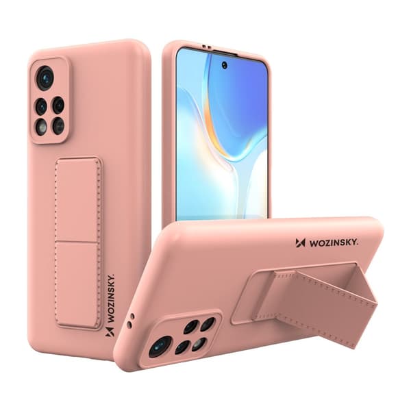 Silikonfodral med stativ för Xiaomi Poco M4 Pro 5G Kickstand Fodral rosa