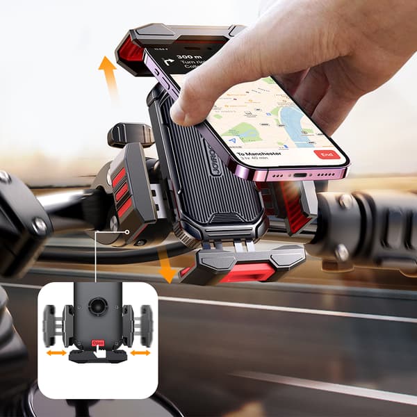 Telefonholder for styret på motorsykkel, sykkel, barnevogn, sort