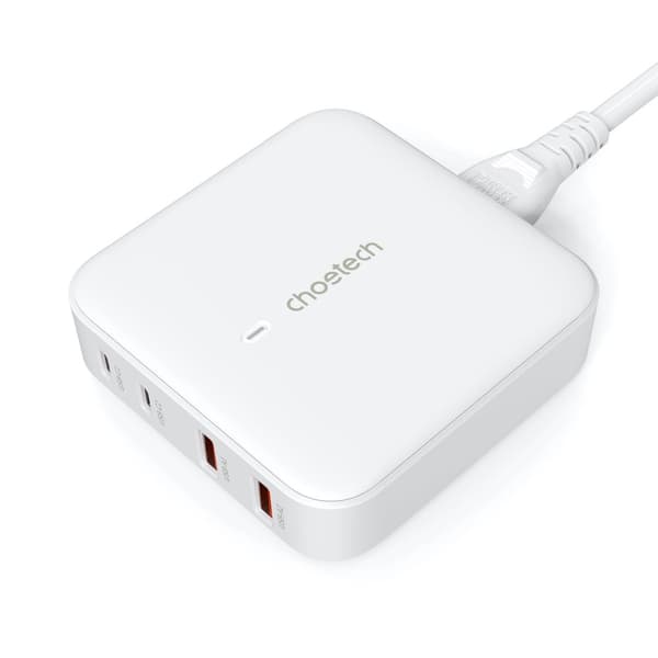 Kraftig GaN 100W nettverkslader 2x USB-A 2x USB-C hvit