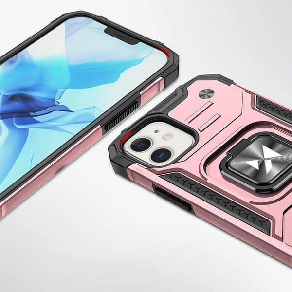 iPhone 14 kotelo, panssaroitu kansi, magneettipidike, sormus, kulta