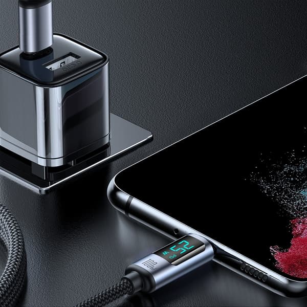USB-C kabel med LED display 100W 1,2m sort