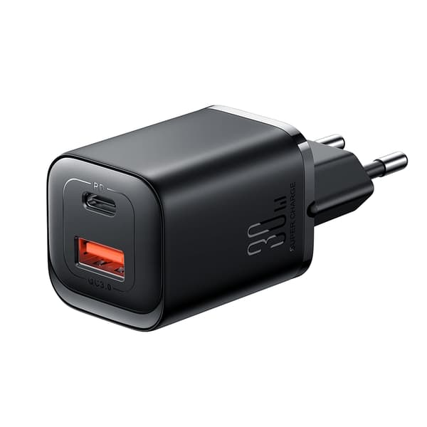 Rask vegglader 30W USB-A og USB-C PD QC AFC FCP svart