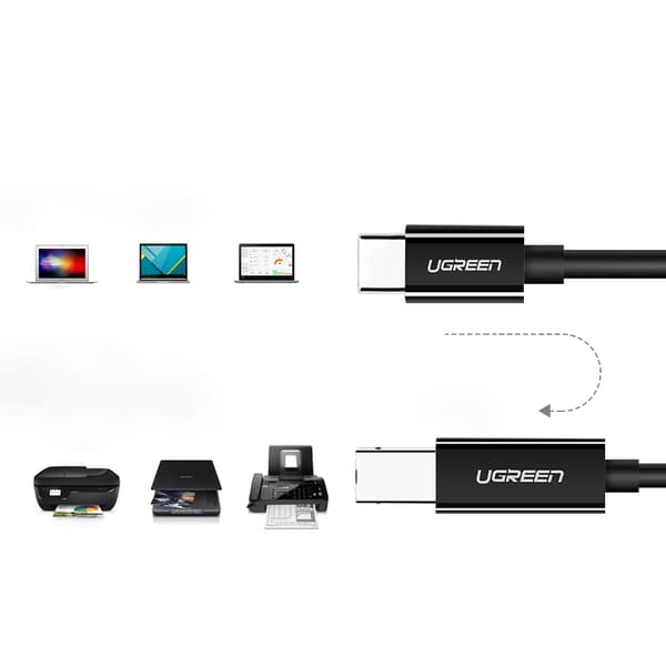 Kabel för skrivare, faxskanner, USB-C - USB-B, 1m, svart