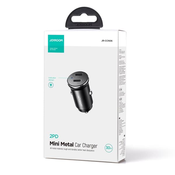 Mini biloplader til cigarettænderstik 30W 2x USB-C metal sort