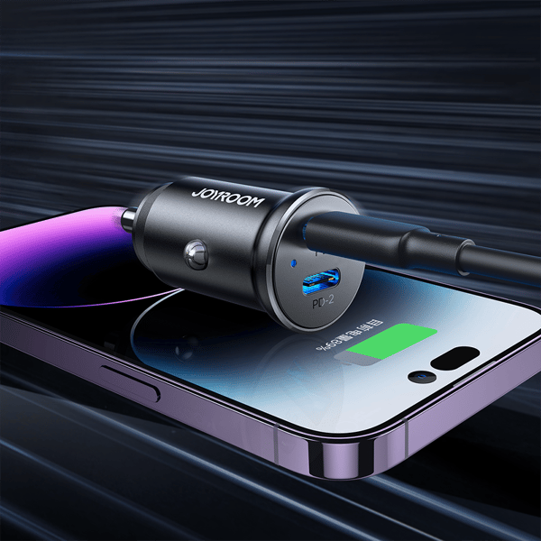 Mini biloplader til cigarettænderstik 30W 2x USB-C metal sort