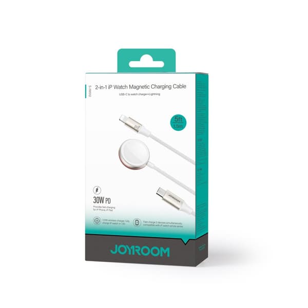 2-i-1 Lightning-kabel for iPhone og induktiv lader for Apple Watch USB-C 1,5m hvit