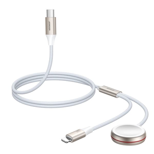 2-i-1 Lightning-kabel for iPhone og induktiv lader for Apple Watch USB-C 1,5m hvit