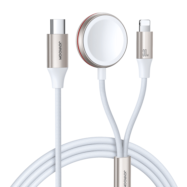 2-i-1 Lightning-kabel for iPhone og induktiv lader for Apple Watch USB-C 1,5m hvit