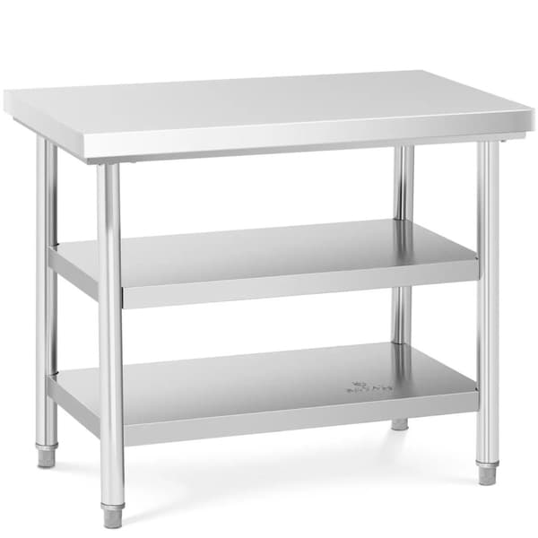 Bord, sentral benkeplate i stål, 2 hyller, 100 x 60 cm, opptil 600 kg