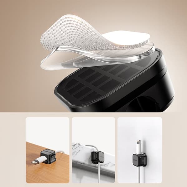 Organizerholder for kabler og ledninger, magnetisk, sort - SETT med 3 stk.