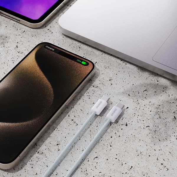 Slitstark UCB-C PD 60W kabel med kolfiberfläta, 2m, ljusblå