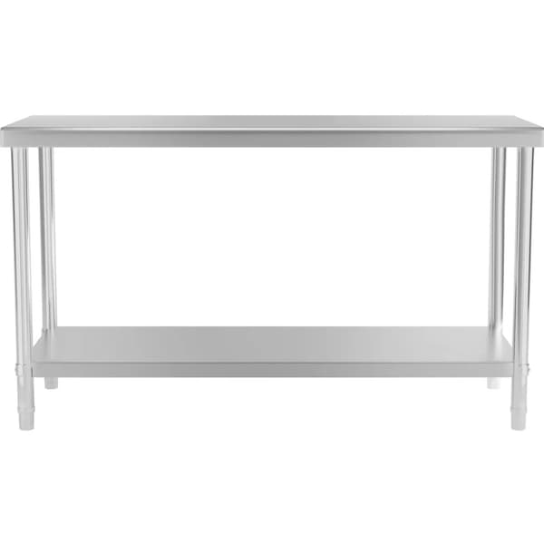 Bord, central bänkskiva i stål med hylla, 150 x 60 cm, upp till 230 kg