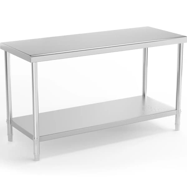 Bord, central bänkskiva i stål med hylla, 150 x 60 cm, upp till 230 kg