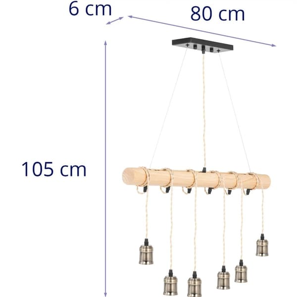LOFT hengende taklampe, 6 pkt E27 - trebjelke