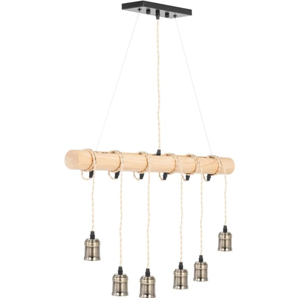 LOFT hengende taklampe, 6 pkt E27 - trebjelke