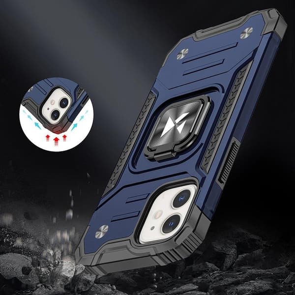 Pansret etui til iPhone 14 Plus, Ring Armor magnetisk holder, blå
